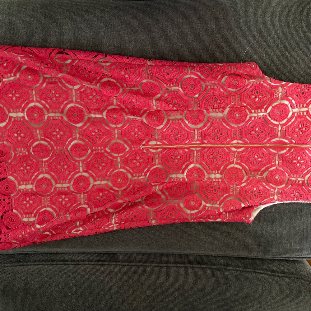 Eliza J Bright Pink Crochet Lace Formal Dress - Picture 6 of 7